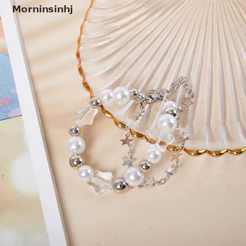 Mornin Trendi Gelang Manik-Manik Mutiara Bintang Liontin Perhiasan Untuk Wanita Pria Pasangan Vintage Pearl Bracelet Hadiah Pesta Aksesoris Fashion id