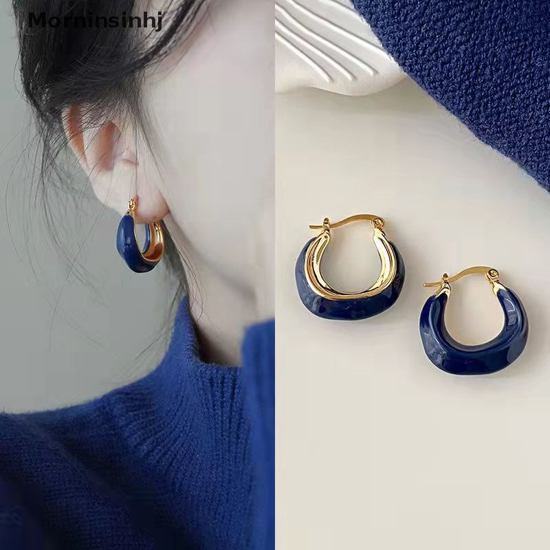 Mornin 1pasang Anting Lingkaran Wanita Desain Elegan Anting Perancis Vintage Perhiasan Hijau Korea Alloy Earrings id