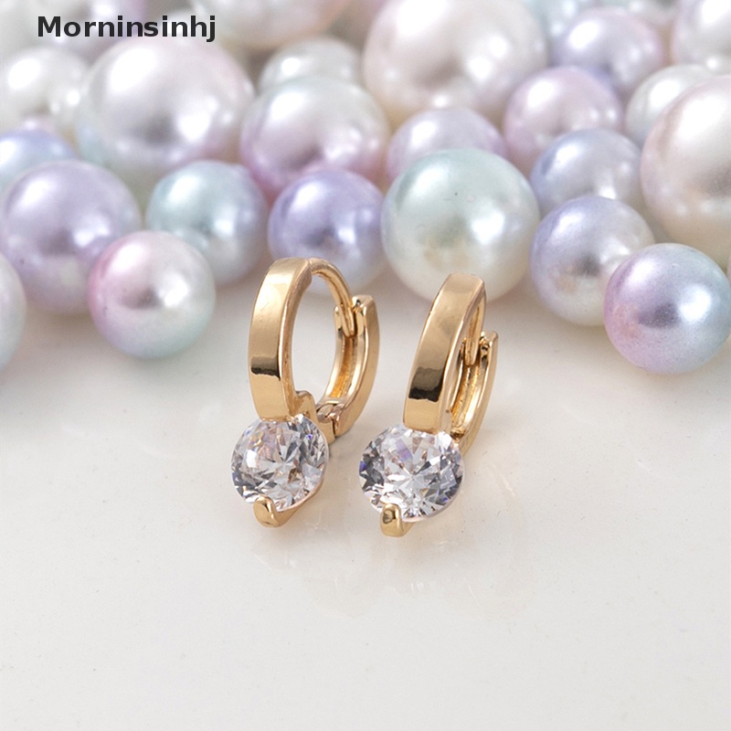 Mornin 1pasang Anting Zirkon Gaya Korea Fashion Sederhana Berlian Stud Kecil Telinga Hoop Earrings Perhiasan Wanita Hadiah id