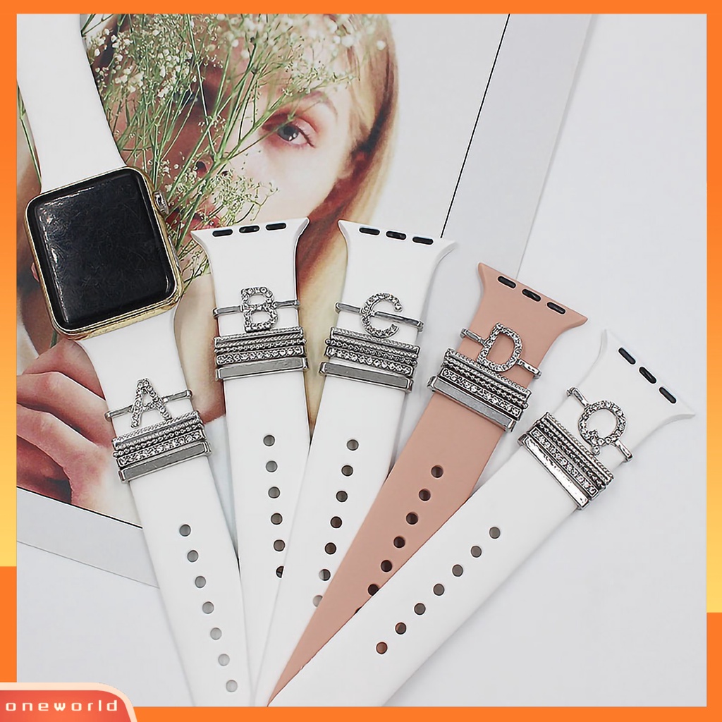 [EONE] 5pcs/set Watch Band Loop Multi-Gaya Warna Silver Pesona Aksesoris Berlian Imitasi Berkilau Fashion Surat Watch Strap Pengikat Cincin Untuk Apple Watch7