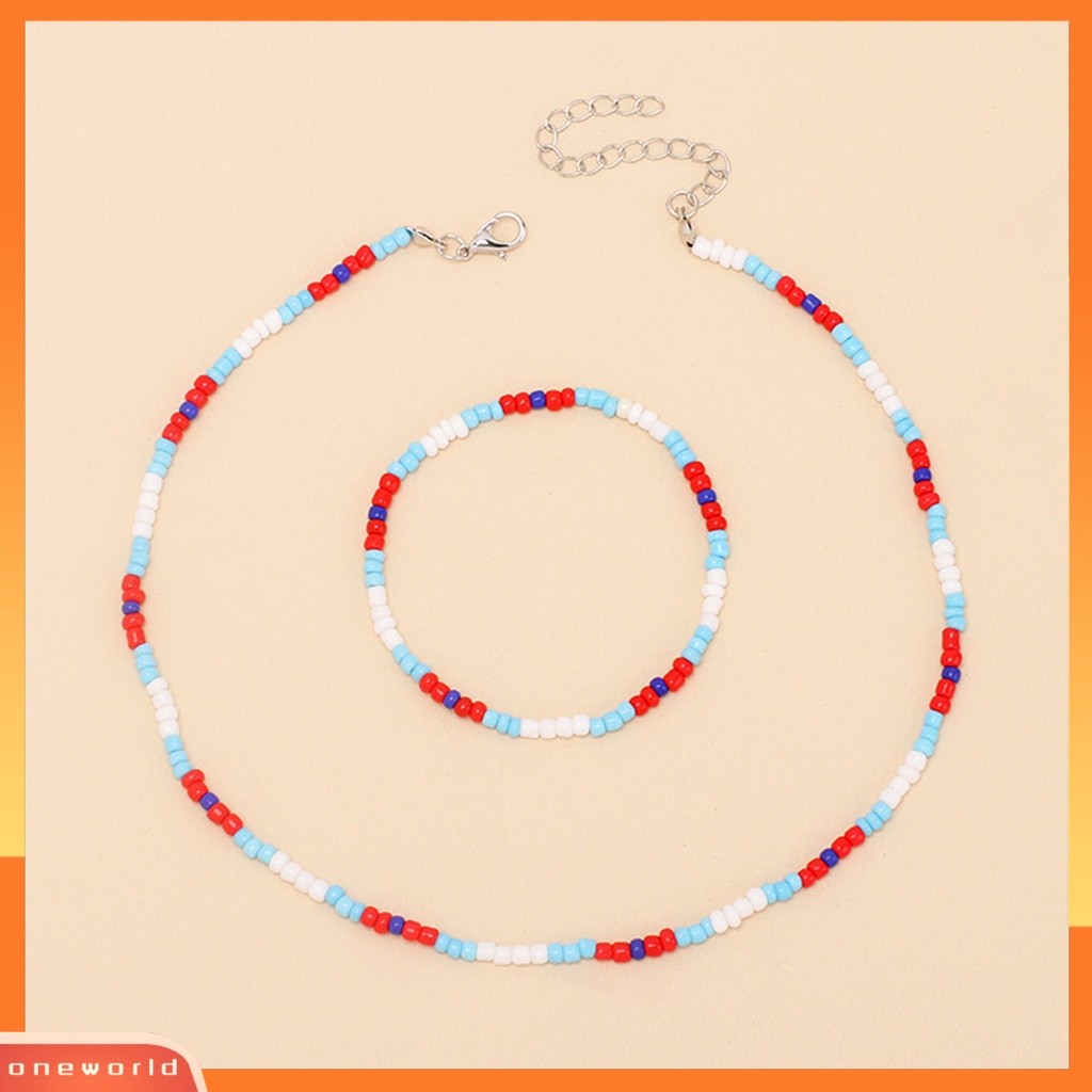 [EONE] Wanita Gelang Warna-Warni Faux Glaze Beads Perhiasan Multicolor Ekstensi Rantai Kalung Gelang Fashion Hadiah