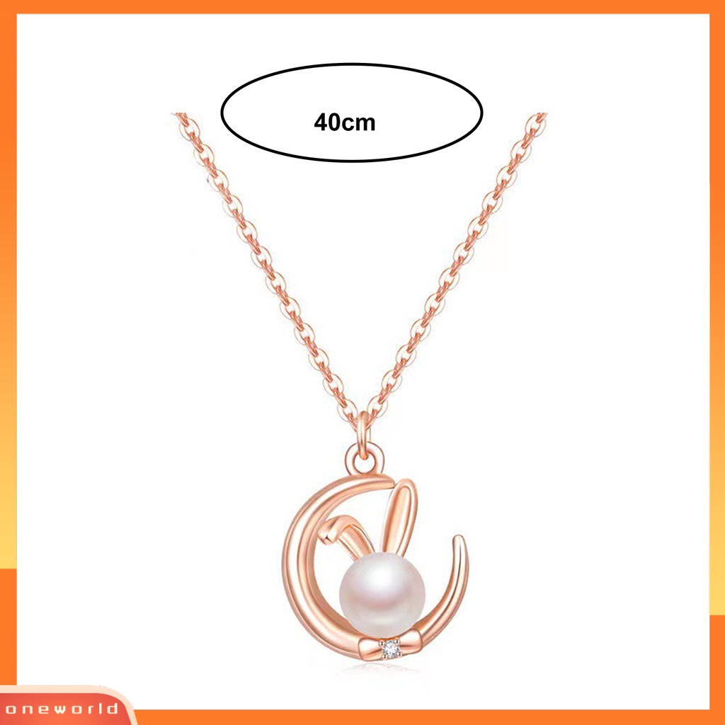 [EONE] Wanita Kalung Elegan Dainty Slim Rantai Tinggi Bersinar Mutiara Imitasi Bulan Kelinci Liontin Kalung Perhiasan Aksesoris