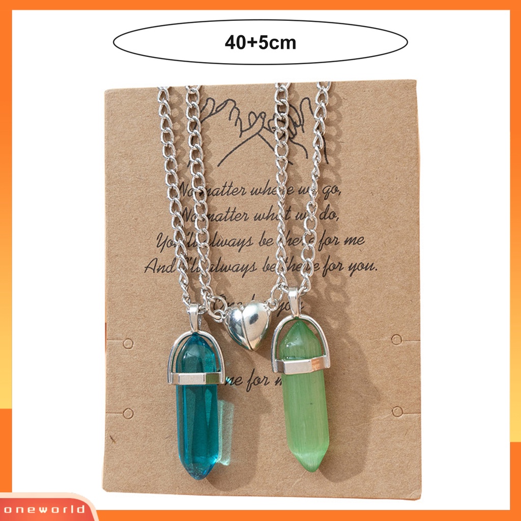 [EONE] 2 Pcs Adjustable Ekstensi Rantai Faux Kristal Pasangan Kalung ic Hati Hexagonal Batu Liontin Kalung Perhiasan Aksesoris