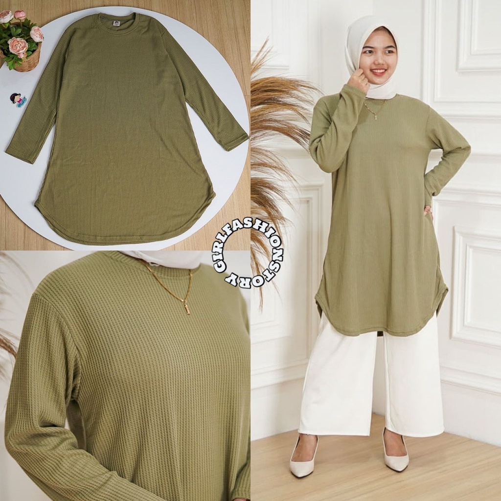 BEFAST - ZFS OOTD WANITA TUNIK ERA / WAFFLE LONG TUNIK / Pakaian Wanita Muslimah / Tunik Polos Formal / Outfit Wanita Hijab Style / Fashion Kekinian Remaja ABG Trendy / Terlaris