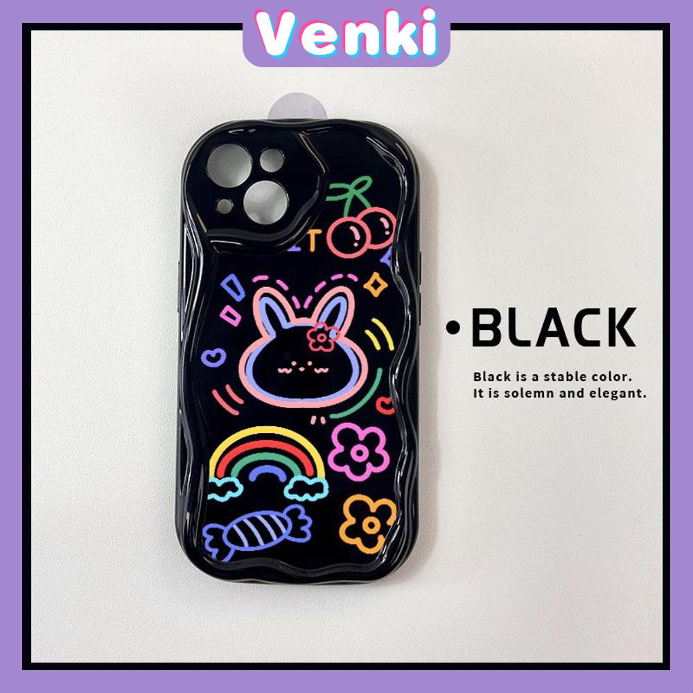 VENKI - For iPhone 11 iPhone Case 3D Curved Edge Wave TPU Airbag Shockproof Camera Cover Glossy Black Cute Pattern Compatible with iPhone 14 13 Pro max 12 Pro Max xr xs max 7 8Plus