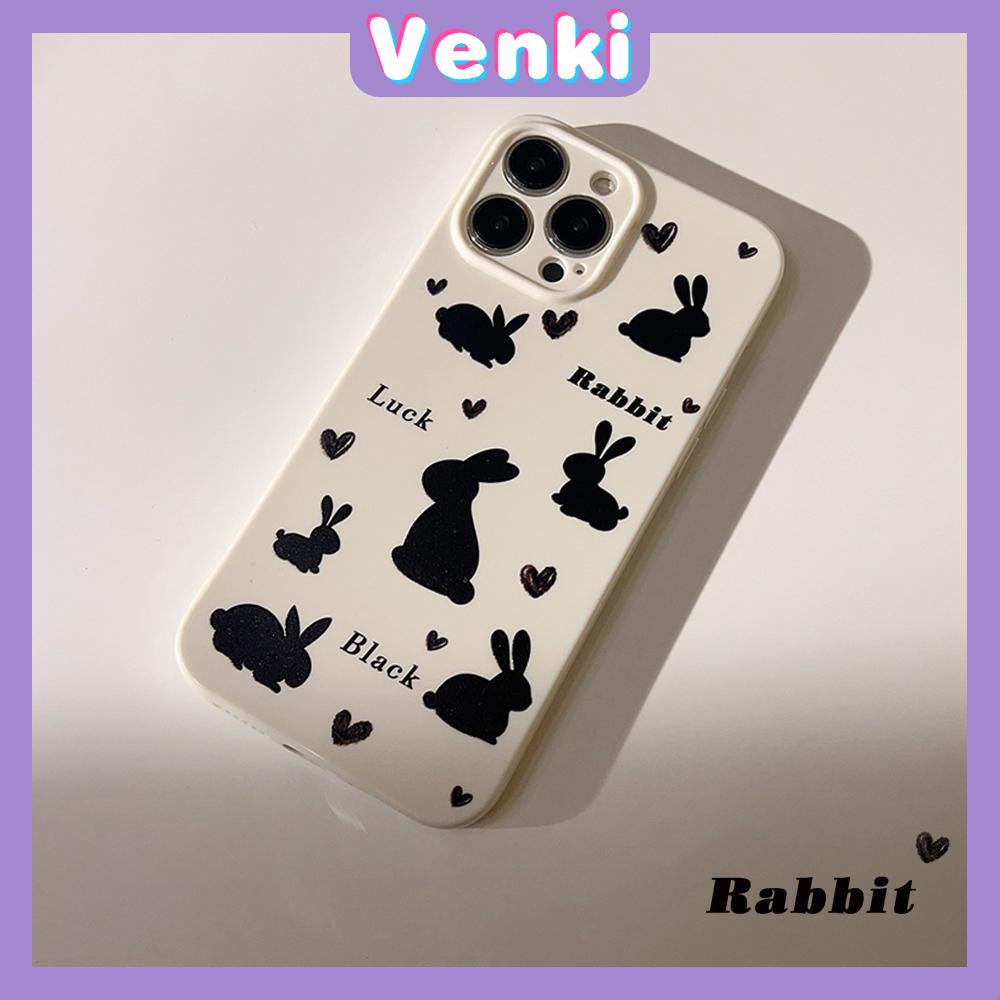 VENKI - For iPhone 11 iPhone Case White Glossy Film TPU Soft Case Shockproof Phase Case Protective Black Rabbit Compatible with iPhone 14 13 Pro max 12 Pro Max xr xs max 7 8Plus