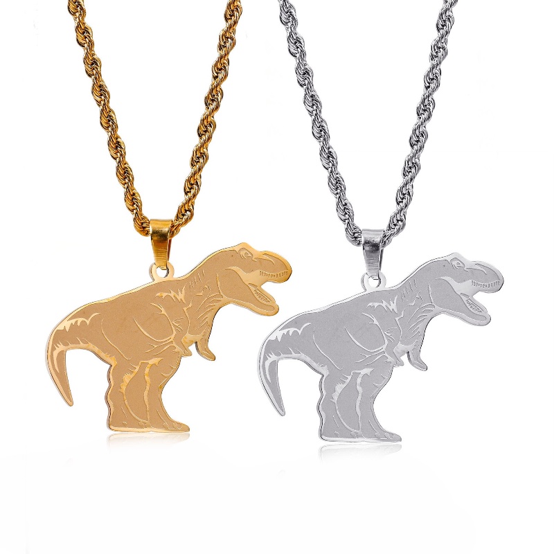 Z H Perhiasan Emas 18K 24K Gold S925 Perak Vintage Punk Tiranosaurus Rex Dinosaurus Liontin Fashion Pria Dan Wanita Anti Karat Kalung Hip Hop Aksesoris Pesta