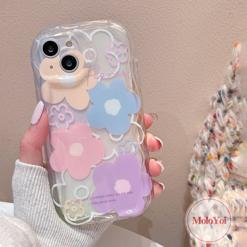 Casing Bunga Tulip Segar Kompatibel Untuk iPhone 7Plus XR 11 14 12 13 Pro Max X 7 8 6s 6 Plus XS Max SE 2020 Kelinci Lucu Shockproof Soft Tpu 3D Wavy Curved Edge Glossy Cover Case