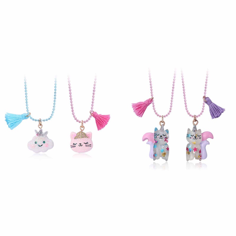 2pcs/set Hewan Kucing Awan Elemen Liontin Sahabat Bff Kalung Untuk Anak Anak Perempuan Persahabatan Perhiasan Hadiah