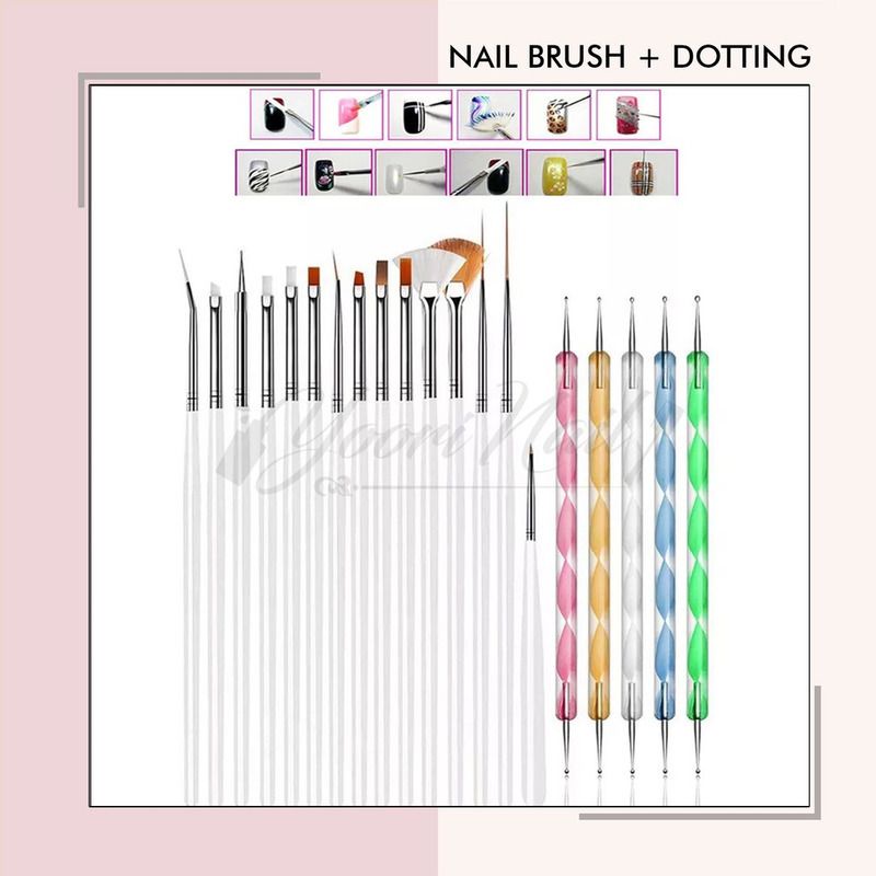 Nail art brush 15pcs + dotting tools kuas nail art striping liner dot