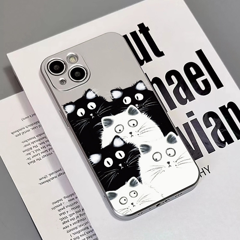 IPHONE Soft Electroplate Case Kompatibel Untuk Iphone11 14 13 12 Pro Max Kucing Lucu Casing Ponsel XS XR X8 +7 6S Plus Mini TPU Silikon Shockproof Cover