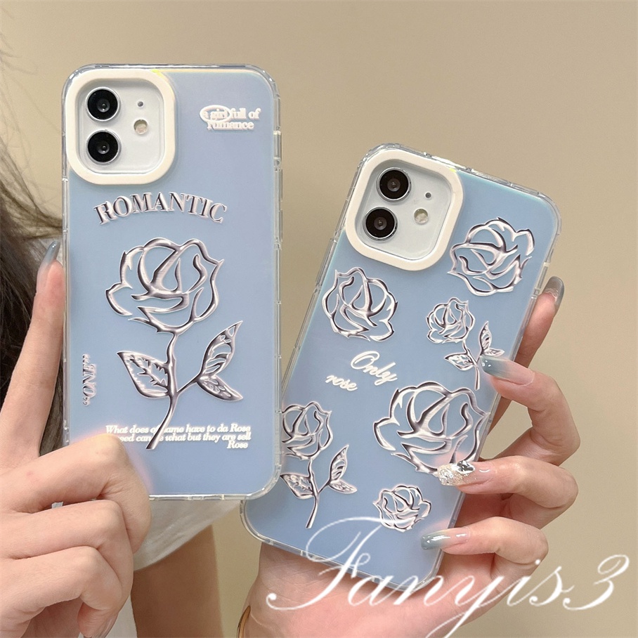 Compatible For IPhone 14 13 12 11 Pro Max X XR Xs Max 8 7 Plus SE 2020 Kompatibel Untuk Simple Sketch Roses IMD Laser Gradient Phone Case TPU Lembut Shockproof Cover Pelindung