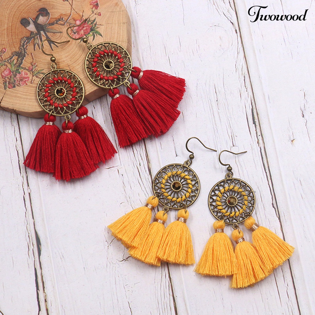 Twowood 1pasang Anting Drop Perhiasan Pernikahan Gaya Bohemian Handmade Wanita Anting Berpohon Untuk Pesta