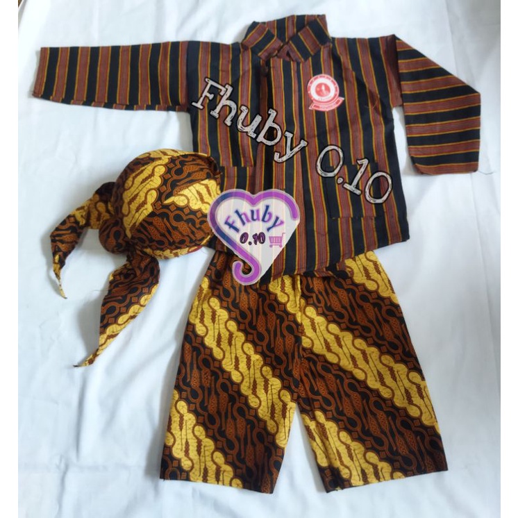 Lurik 100% REALPICT Setelan Surjan Lurik Anak - Baju+Celana Batik Coklat+Blangkon Jogja - Baju Adat 