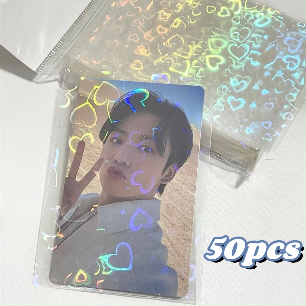 50pcs Heart Laser Lomo Card Holder Clear Card Film Lengan Kartu Kedip Untuk Pelindung Photocard Idola