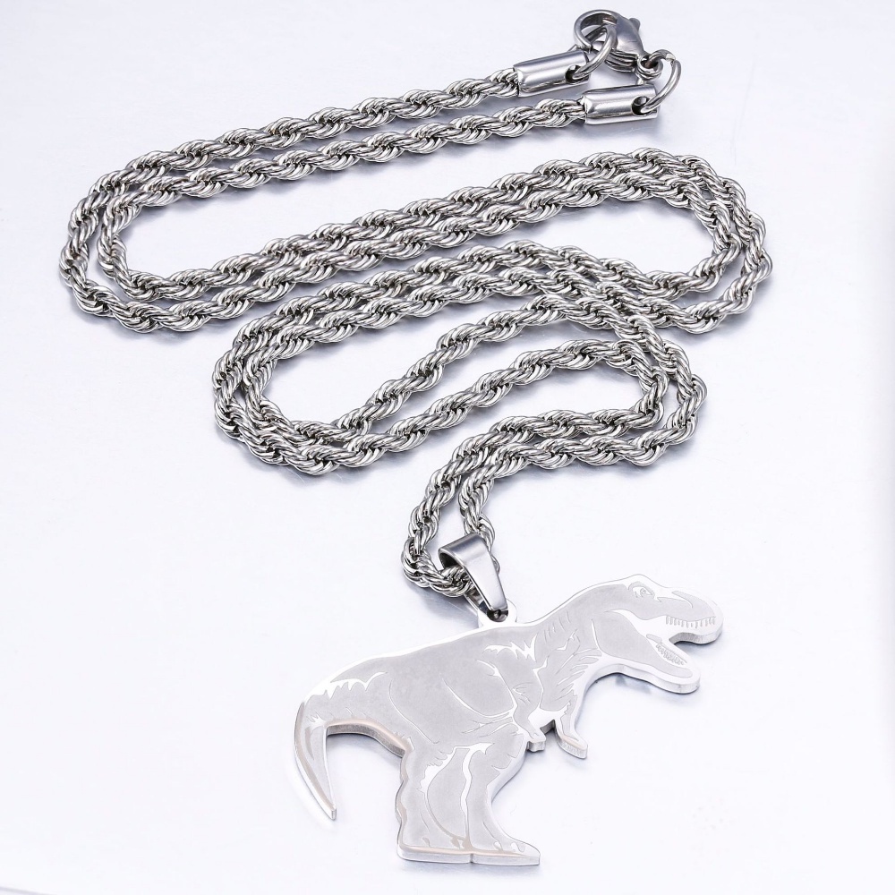 [X C Kalung] Emas &amp; Perak Baru Hip-hop Punk Retro Tyrannosaurus Rex Desain Dinosaurus Titanium Steel Liontin Kalung Anti Karat Untuk Pria Dan Wanita Perhiasan Hadiah Liburan