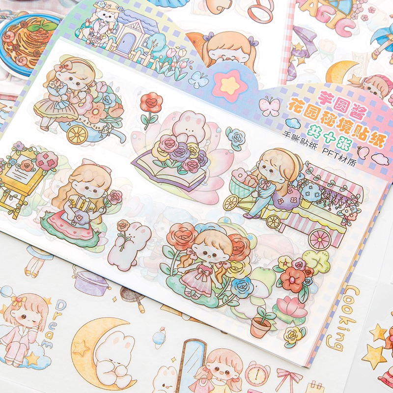10lembar Kawaii Kartun Gadis Seri Deco Stiker Student Diary Deco DIY Decals