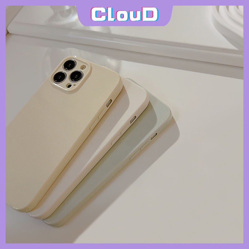 IPHONE Case Warna Permen Macaron Sederhana Kompatibel Untuk Iphone11Xr 7Plus 14 13 11 12 Pro Max 8Plus X XS Max Mewah Warna Solid Shockproof Lembut Pelindung Lensa Kamera Glossy Phone Cover