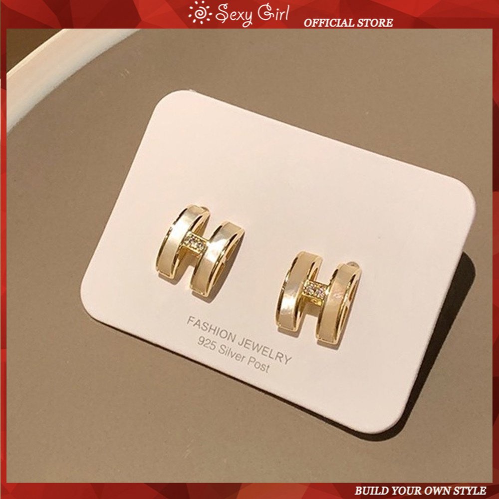 Niche Desain Emas Asli Dilapisi Shell Zirkon Surat H Kalung Anting Wanita High-end Rasa Ringan Mewah Kalung Rantai Klavikula Perhiasan Gadis Seksi