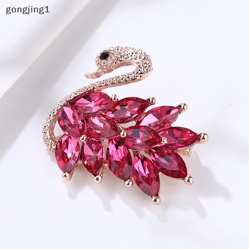 Ggg 1pc Alloy Crystal Swan Bros Kristal Hewan Bros Jas Kerah Pin Hias ID