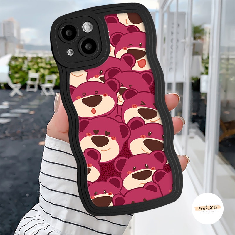 Case Untuk VIVO Y36 Y02s Y22 Y15s Y12 Y16 Y12i Y21s Y11 Y02 Y20 Y17 Y21 Y35 V25E Y33s Y15 Y12s Y91 Y30 V25 Y91C Y22s V21 Y15A Lembut Bergelombang Tepi Lucu Kartun Strawberry Bear Manyo Case