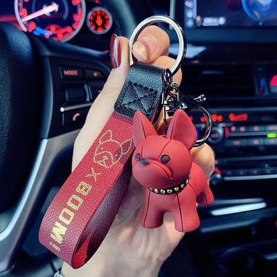 3d Warna Solid Bulldogs Dengan Rantai Emas Gantungan Kunci Dengan Tali Kulit Anti-Hilang Gilt Pria Wanita Hadiah Gantungan Kunci Untuk Mobil Rumah Keys Bag Earphone Case Cover Liontin