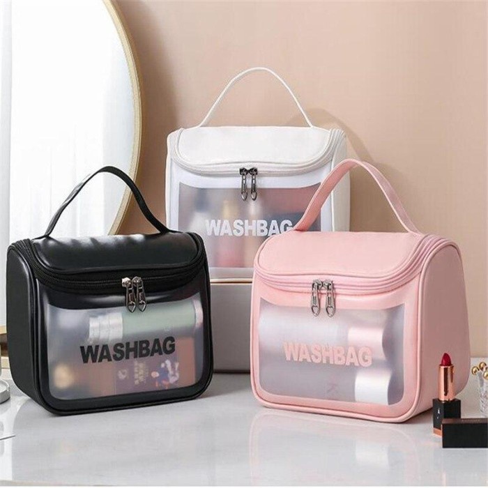 WASHBAG Waterproof Tas Kosmetik Make Up Transparan Macaron Serbaguna Portable