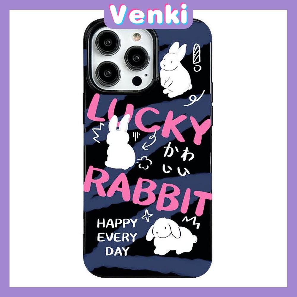 VENKI - For iPhone 11 Phone Case Black Glossy TPU Soft Case Shockproof Protection Camera Cute Little White Rabbit Compatible with iPhone 14 13 Pro max 12 Pro Max xr xs max 7 8 Plus