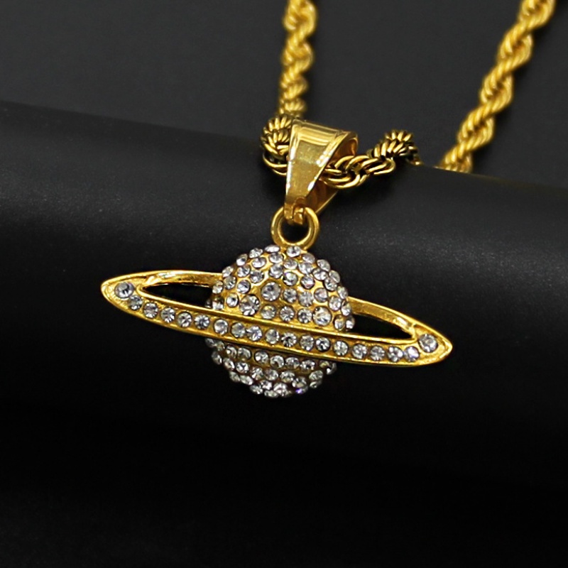 Zh Perhiasan Retro Fashion Pria Zirkon Hip Hop Planet Liontin Kalung Aksesoris Pesta