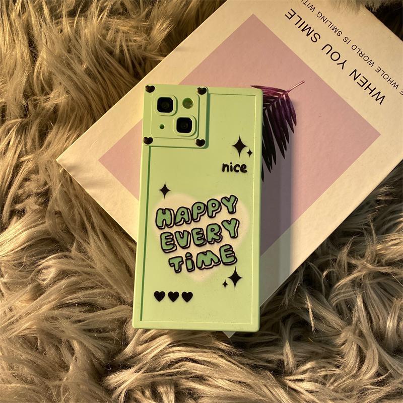 IPHONE Casing Ponsel Desain Tepi Sudut Kanan Persegi Hijau Segar Kecil Kompatibel Dengan Iphone12 13 14 11 Pro Max X Xs Max Xr Vcxdc
