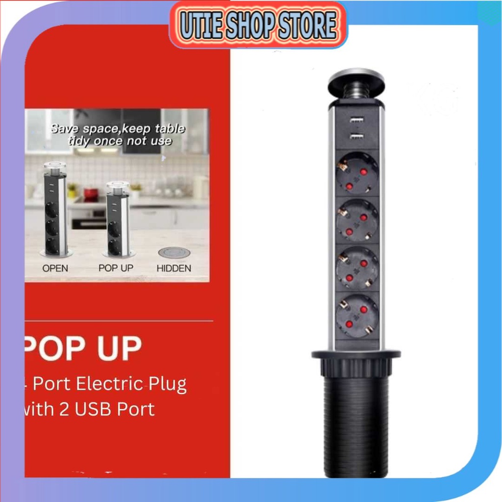 UTIE STORE - CXFG Stop Kontak Tanam Meja Pop Up Electric Plug Socket with USB Port - CF2US