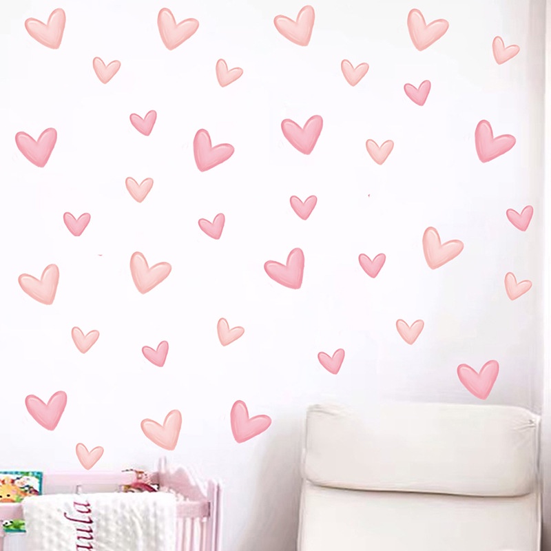 Kamar Tidur Anak Pink Love Wall Decor Sticker/6Pcs Stiker Dinding Seni Hati Pink Lucu/Kamar Tidur Bayi Perekat Diri Wallpaper Tahan Air Dekorasi/Dekorasi Kawaii Kamar Anak Perempuan