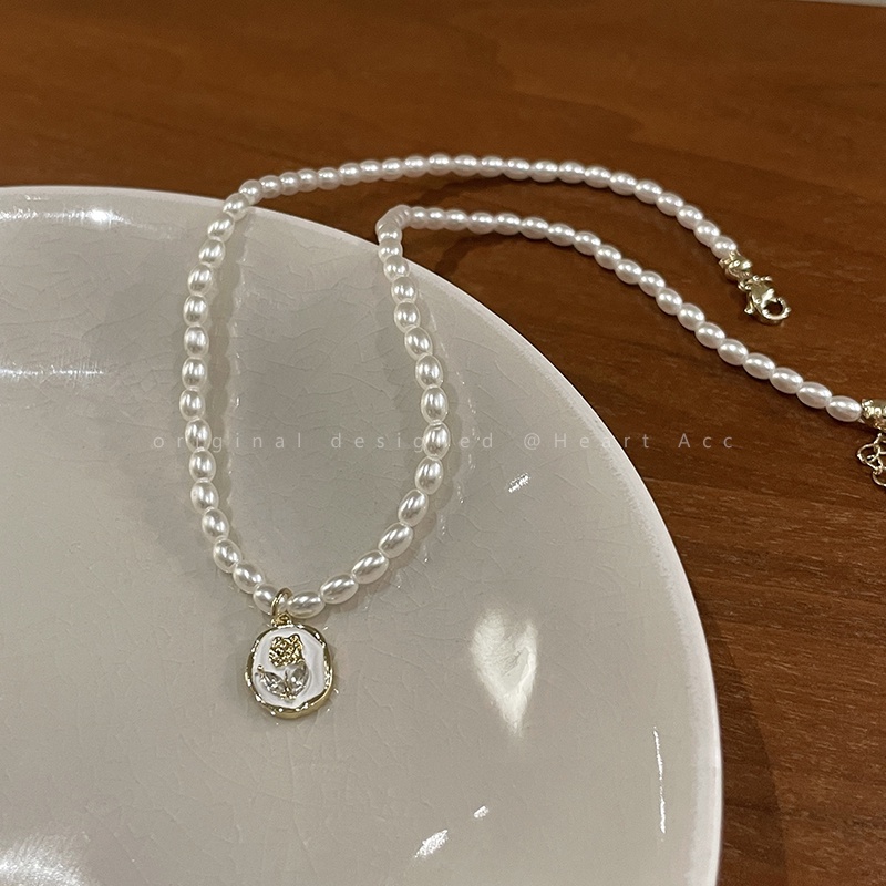 Vintage Pearl Beads Necklace Choker Rose Coin Kalung Liontin Emas Untuk Aksesoris Perhiasan Wanita