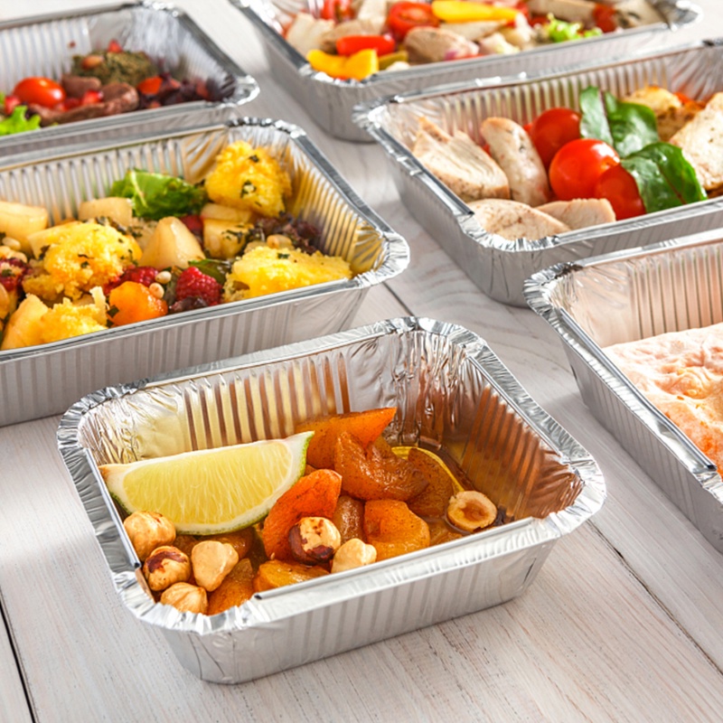 10pcs Persegi Panjang Timah Foil Tray Airfryer Wadah Makanan Sekali Pakai Mangkuk BBQ Kotak Kue Aluminium Foil Packaging Box Alat Dapur