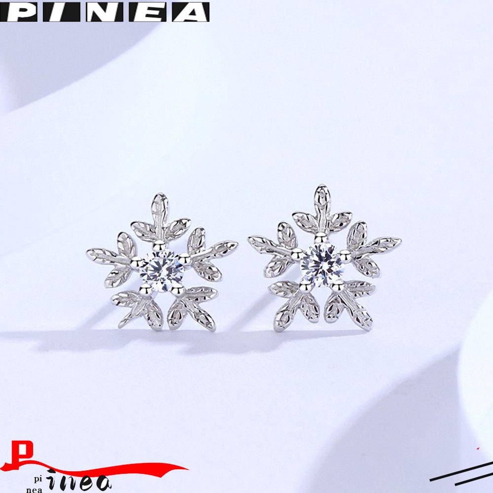 Anting Stud Desain Nanas Snowflake Bahan 925 Sterling Silver Aksen Zirkon Untuk Wanita