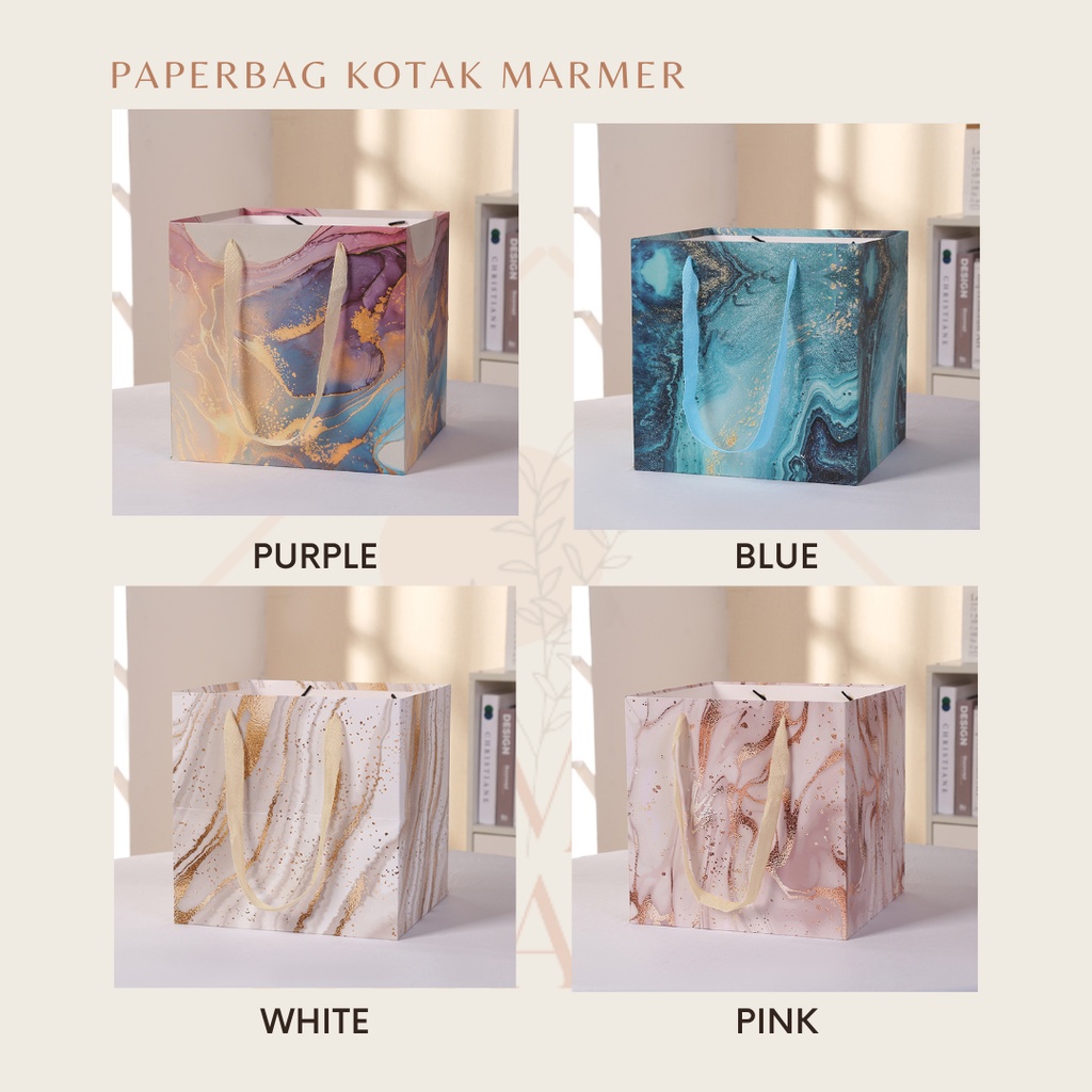 

RUMAH KRAVE - Paperbag Kotak Marble Marmer Tas Kue Box