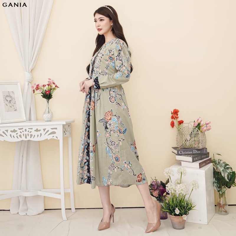 Evercloth Gania Gamis Batik Dress Batik Wanita Lengan Panjang Terusan