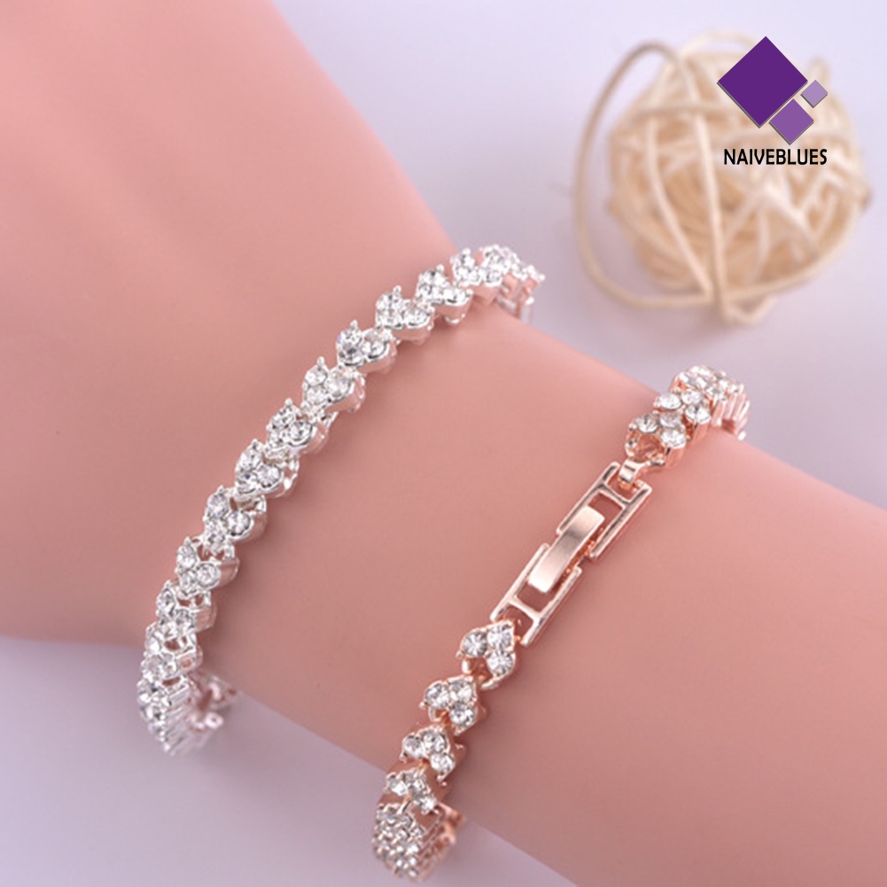 &lt; Naiveblues &gt; Gelang Wanita Hias Berlian Imitasi Berkilau Bangle Adjustable Untuk Pesta