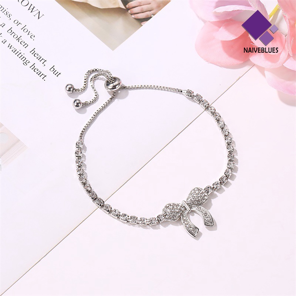 &lt; Naiveblues &gt; Wanita Sederhana Dapat Disesuaikan Kupu-Kupu Berlian Imitasi Shiny Bangle Gelang Perhiasan
