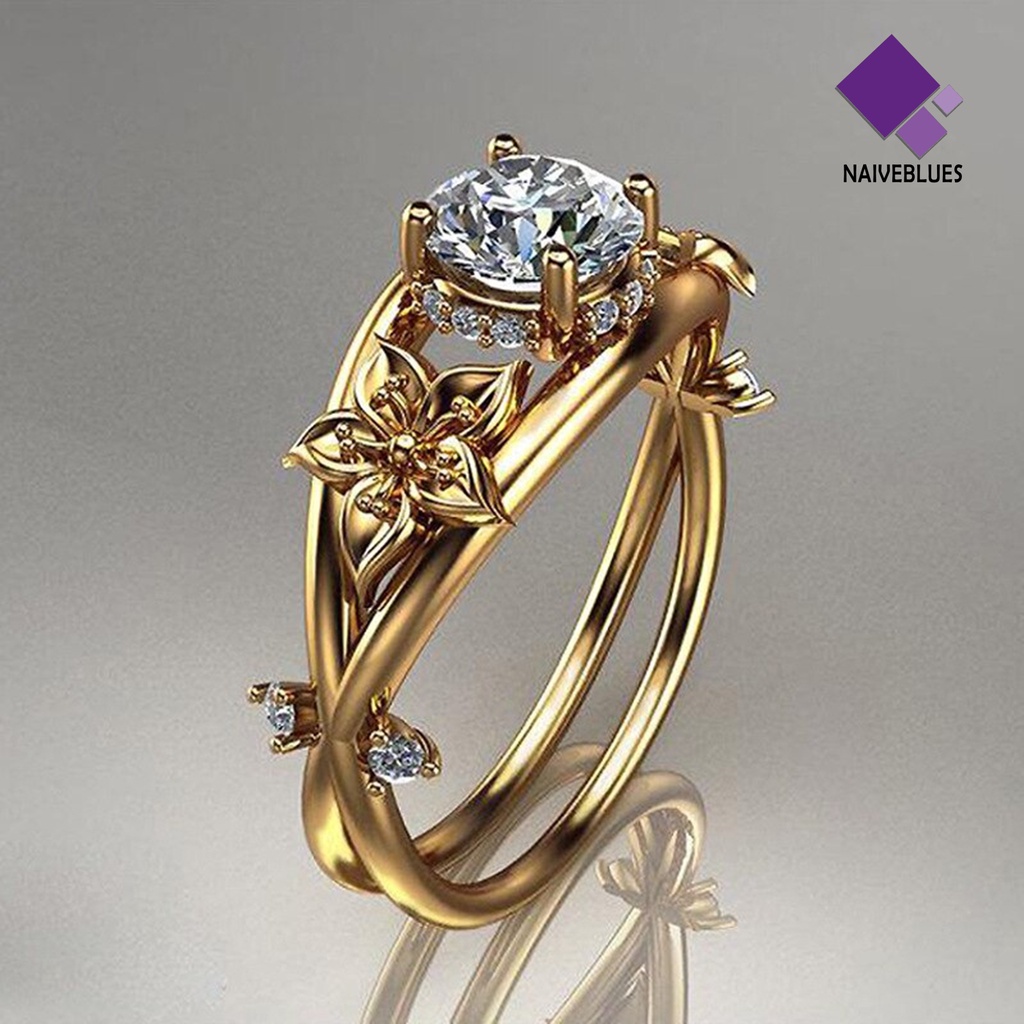 &lt; Naiveblues &gt; Cincin Wanita Bunga Perhiasan Lapisan Ganda Berkilau Fashion Penampilan Cincin Untuk