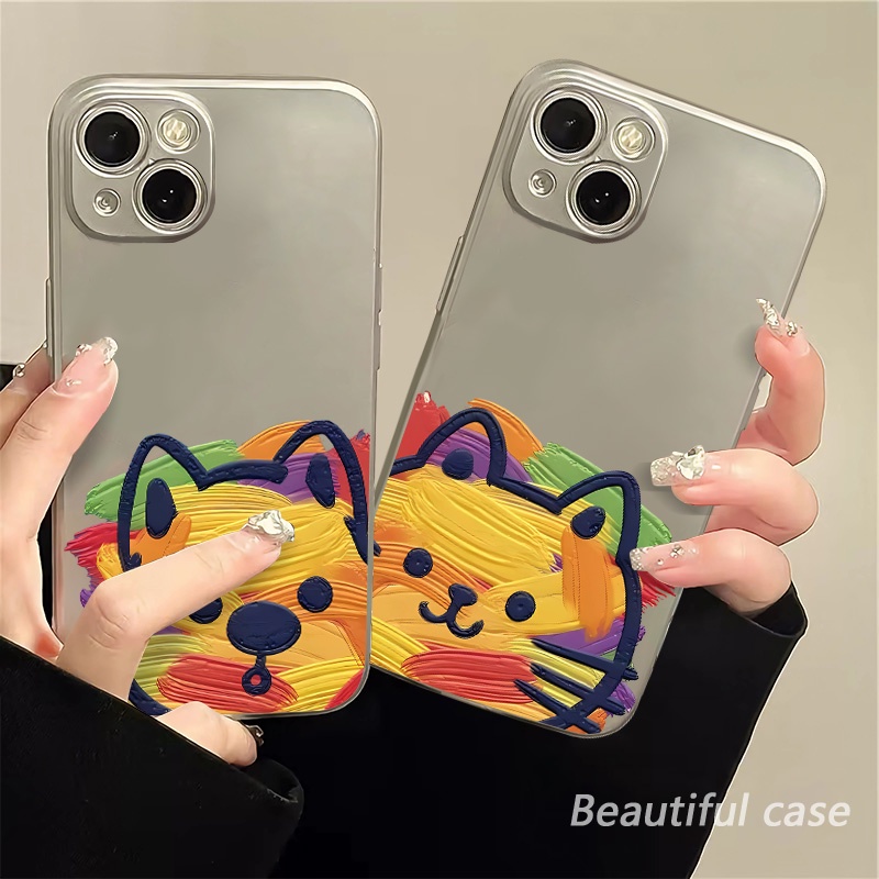 Soft Electroplate Case Kompatibel Untuk IPhone Casing14 13 12 11 Pro XS Max XR X8+76S Plus Mini Lucu Anjing Kucing Kupon TPU Silikon Shockproof Phone Cover