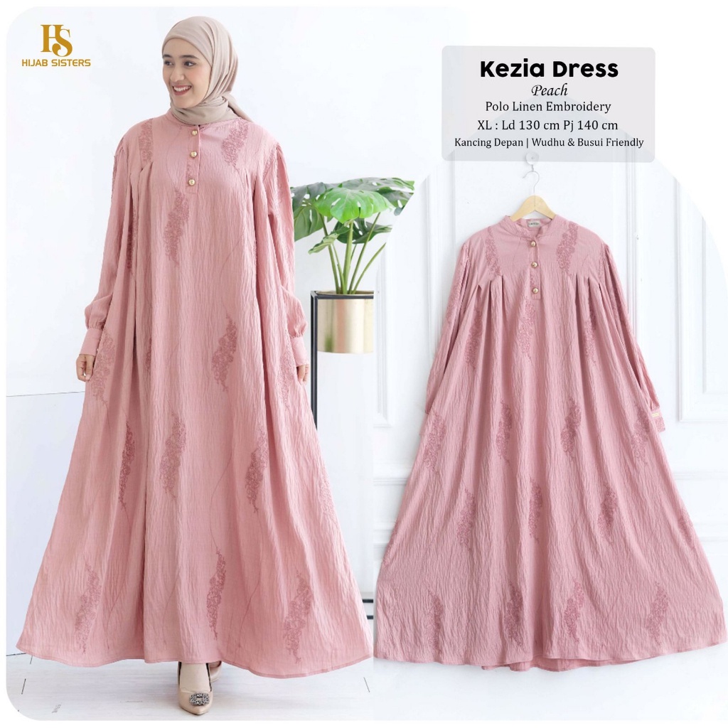 KEZIA Dress Jumbo ORI HIJAB SISTER | Gamis Terbaru Polo Linen Embroidery Polos LD 130