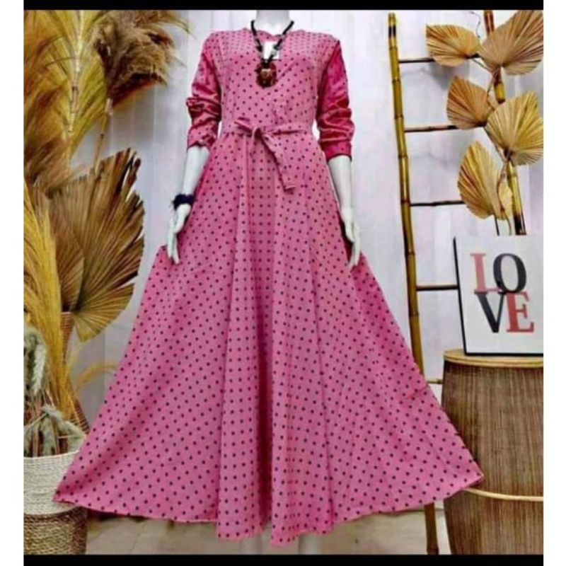 Promo cuci gudang Yunna Polka Dress | Gamis Monalisa | Gamis Polkadot | Gamis Wanita Terbaru COD
