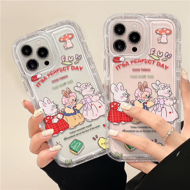 IPHONE Kelinci Lucu Soft Phone Case Kompatibel Untuk Iphone14 12 13 11 Pro Max7 8 Plus X XS XR Casing Transparan TPU Silikon Shockproof Cover