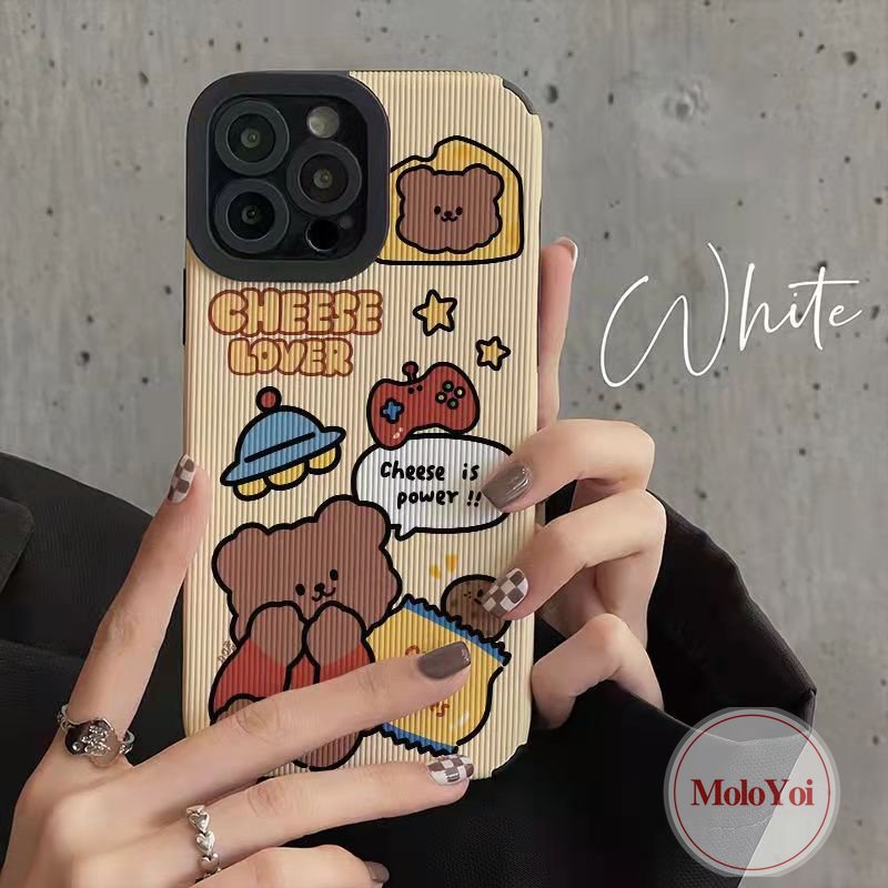 Ins Lucu Kartun Beruang Ponsel Case Kompatibel Untuk IPhone 11 Pro Max 7Plus XR X XS Max7 8 Plus 11 13 12 14 Pro Max Silikon Lembut Shockproof Mewah Tekstur Kulit Tpu Cover