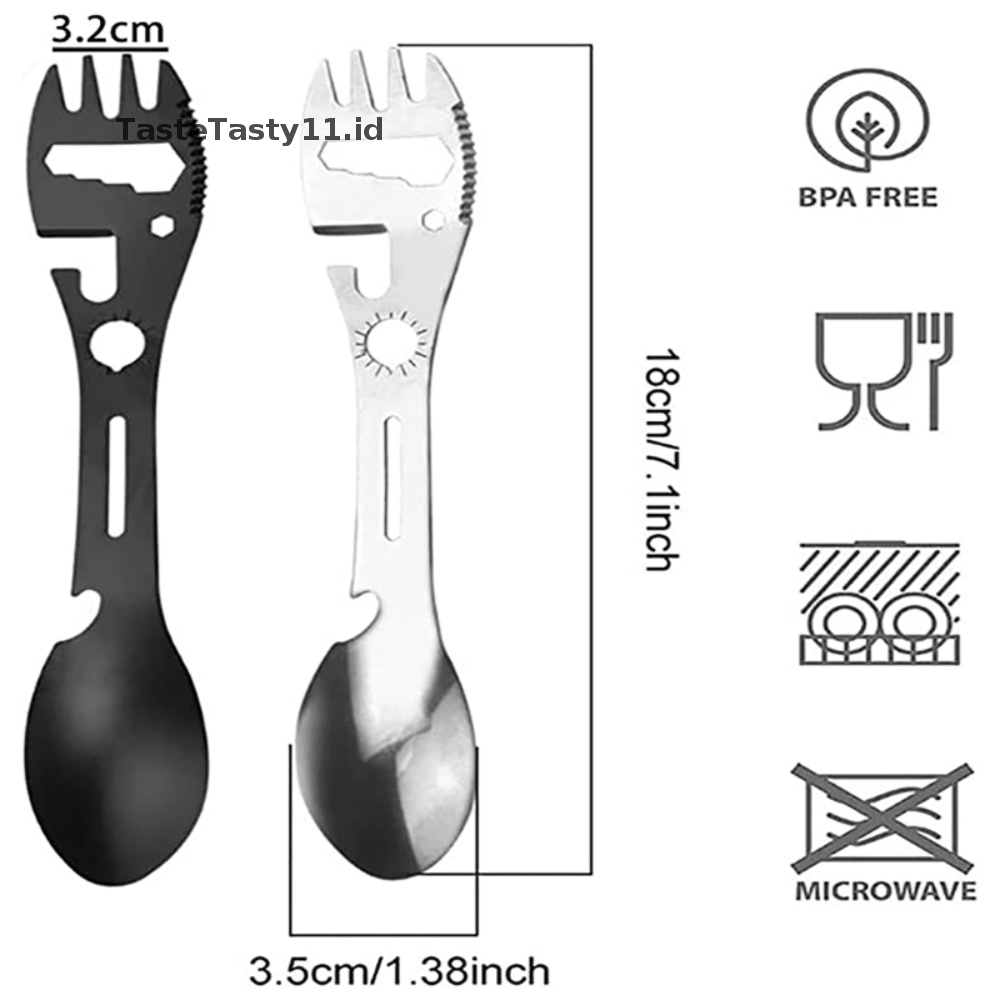 Tastetasty 10in1 al Stainless Steel Sendok Garpu Portable Outdoor Camping Picn.