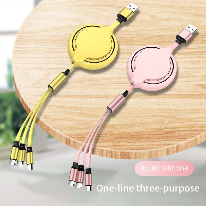 1.2m Kabel Data 3-in-1 Yang Dapat Ditarik/Kabel Data Satu Ke Tiga Untuk Android Tipe-c Iphone Ponsel Kawat Aksesoris Telepon USB