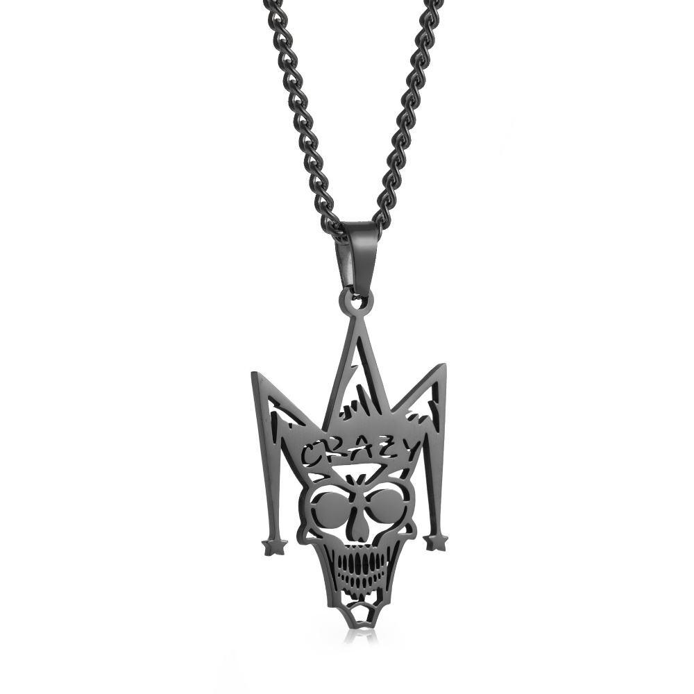 [X C Kalung] Baru Emas &amp; Perak Hip-hop Punk Retro Jahat Joker Setan Tengkorak Baja Titanium Liontin Stainless Steel Kalung Untuk Pria Dan Wanita Hadiah Liburan Perhiasan