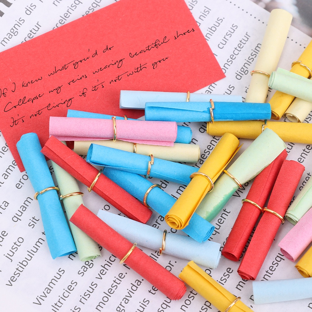 Mini Capsule Letter Message Roll Love Pill Wishing Note/Wish Bottle Blank Letter Paper Aksesoris Alat Tulis/Kertas Roll Harapan Mini Warna Dengan Cincin Logam/Properti Undian Hari Raya