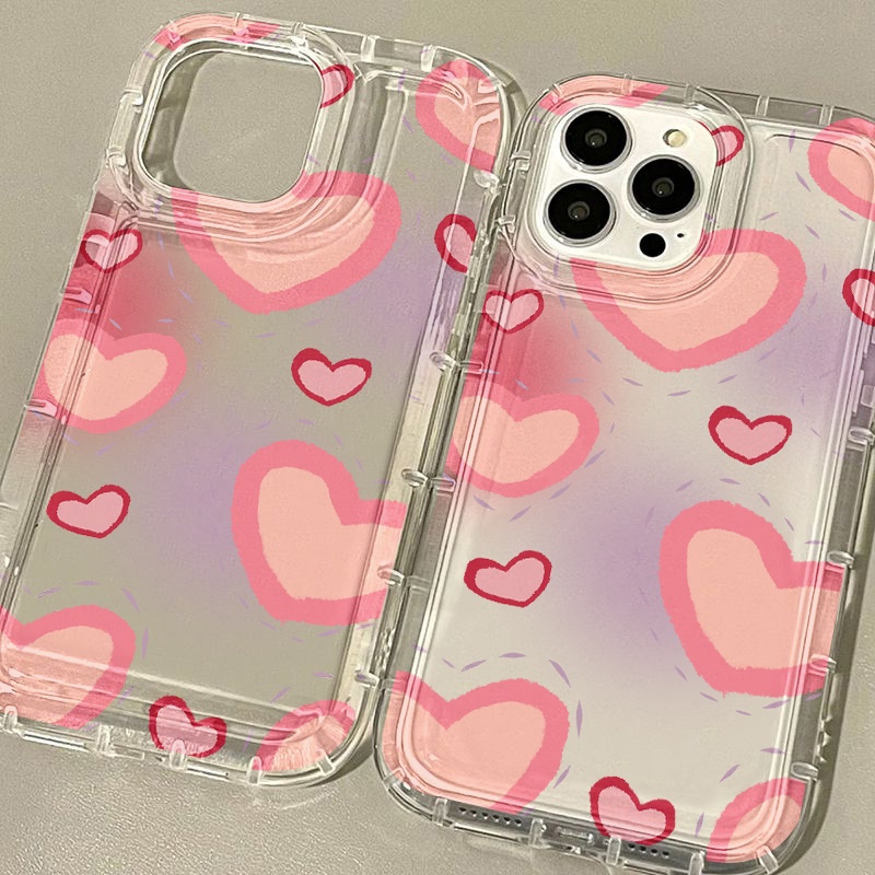 IPHONE Casing Ponsel Hati Pink Kompatibel Untuk Iphone7Plus8Plus6Plus11 14 13 12 Pro MAX XR X XS MAX SE Airbag Shockproof Cover